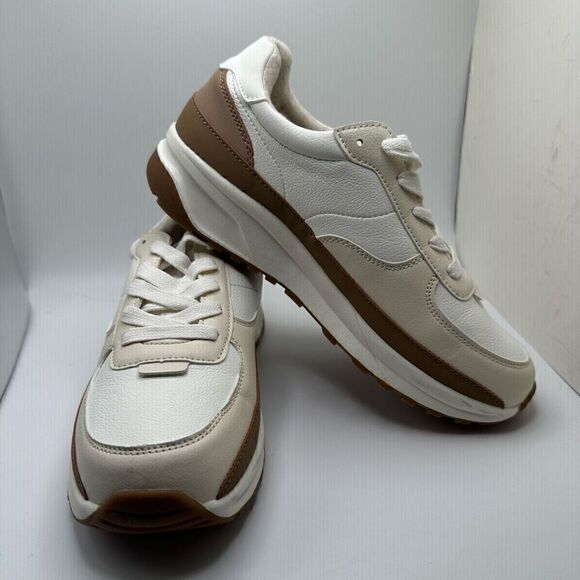 CUSHIONAIRE Women's lace up Sneaker +Comfort Foam 7.5 WIDE WHITE/TAN - Picture 6 of 7